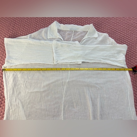 Made in ITALY. 100% cotton.Casual White V-Neck Long Sleeve Dress - Picture 5 of 8